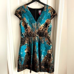 Vince Camuto Jacquard Fit and Flare Metallic Dress